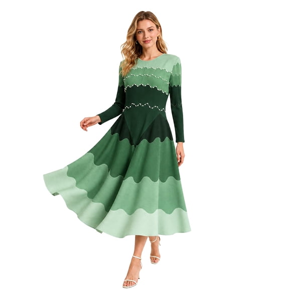Bounce Dresses for Women Church, 2026 New Elegance in Pearls Mididress, Fashion Church Outfit, One Size Stretchy Loose