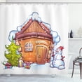 thumbnail image 1 of Ambesonne Christmas Shower Curtain, Cartoon House, 69"Wx84"L, Caramel Green White, 1 of 3