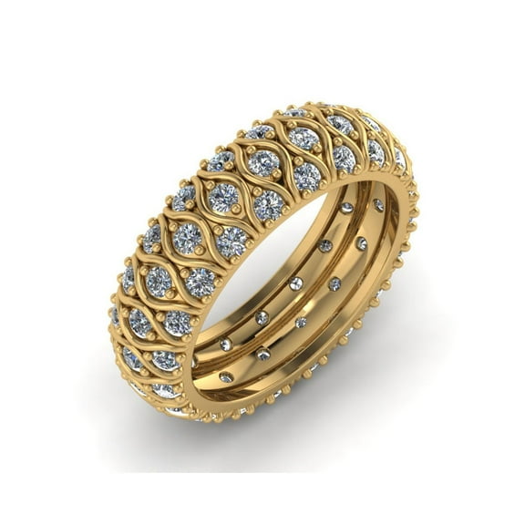 Natural 2.00Ct Round Cut Diamond 3Row Anniversary Wedding Eternity Band Ring 10k Gold KL I1