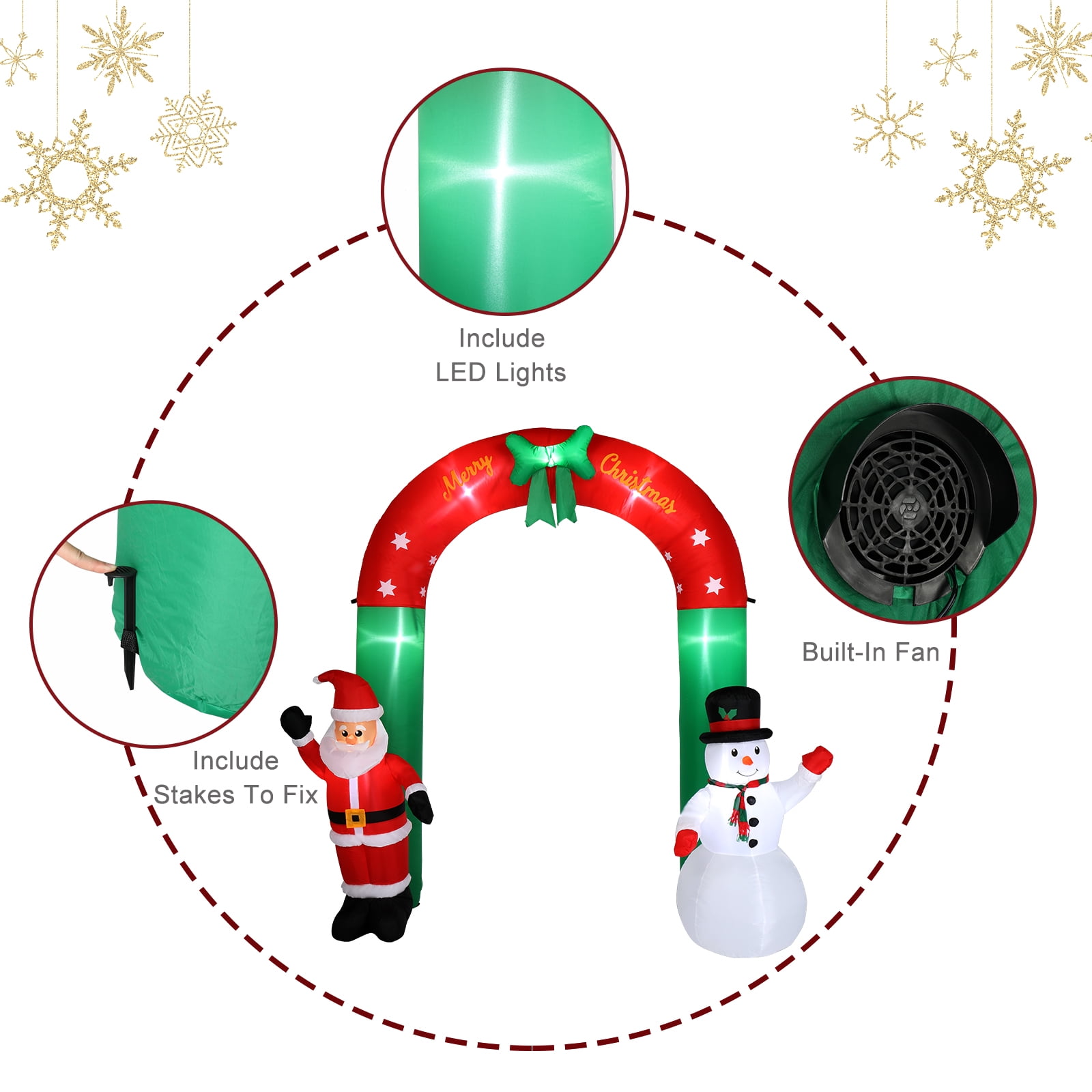 Astoutdoor 8ft Inflatable Festive Arch Decoration with Santa Snowman and 7 Lights