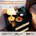 thumbnail image 3 of Nightstands Set of 2 with Charging Station, Modern Boho Rattan Bedside Tables with 2 Drawers, Solid Wood Legs, Open Storage End Tables for Bedroom Living Room Dorm – Black, 3 of 5