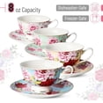 thumbnail image 3 of Tea / Coffee Cups and Saucers, Set of 4 (8 piece, 4 cups and 4 saucers), Assorted Color, Floral Pattern, 3 of 9
