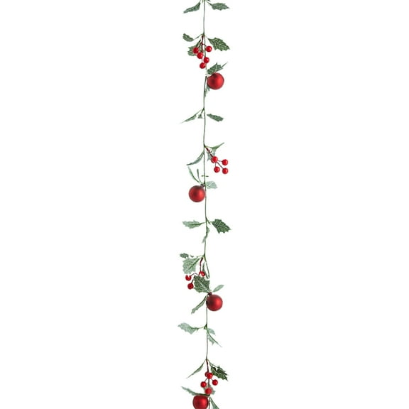 CuiLiyq Christmas Garland Light Strings, 6.56 Inch Artificial Garland With Maple Leaves Berries and Christmas Balls Decoration, For Family Festivals Wedding and Party Decorations (Red)