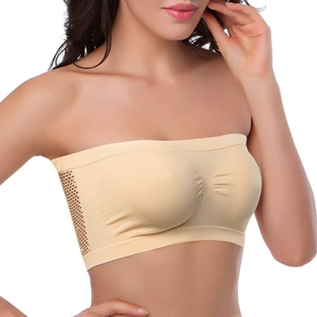 (2-Pack) Puawkoer Womens Non Padded Bandeau Hot Tube Top Bra Wire Strapless Convertible Womens Tube Top Bralettes Basic Layer Tube Too Top Bra Skin