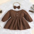 thumbnail image 3 of FNNMNNR Toddler Baby Girls Dress 2pcs Solid Ruffle Long Sleeves A-Line Knee Length Dress with Hairband, 3 of 9