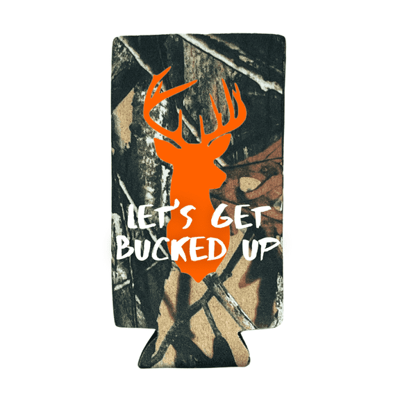 Bachelorette Party Slim Spiked Seltzer Coolers, Camouflage Let's Get Bucked Up Skinny Coolers, Camo Bachelor Party Slim Coolies, Wedding Day Party Gifts