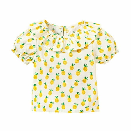 

B91xZ Tops Baby Girl Children s Short Sleeved Summer Style Pineapple Print Short Sleeved Doll Collar Shirt For Children Size 4-5 Years