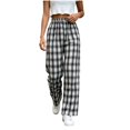 thumbnail image 4 of MYAOYI Womens High Waisted Gingham Wide Leg Trousers - Elastic Pull On Bottoms, 4 of 8