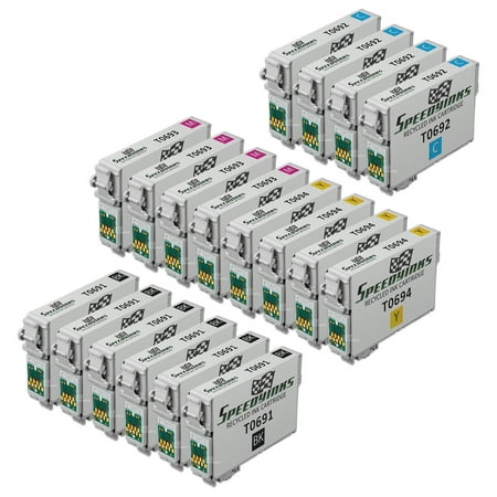 Speedy Inks Remanufactured Ink Cartridge Replacement for Epson 69 (6 Black  4 Cyan  4 Magenta  4 Yellow  18-Pack) Remanufactured Epson T069 Ink Cartridges Set of 18: 6x T069120 Black  & 4ea T069220 Cyan  T069320 Magent  T069420 Yellow for use in Epson Stylus CX5000  CX6000  CX7000F  CX7400  CX7450  CX8400  CX9400Fax  CX9475Fax  N10  N11  NX100  NX105  NX11  NX110  NX115  NX200  NX215  NX300  NX305  NX400  NX410  NX415  NX510  NX515  WorkForce 30  40  310  315  500  600  610  615  1100  1300