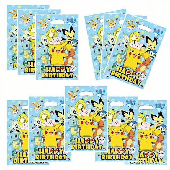 20Pcs Pokemon Anime Cartoon Theme Party Gift Bags, Handheld Favor Candy Bags with Carry Handle for Birthday Party Decorations Supplies