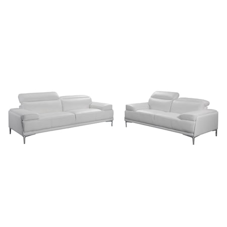 White Premium Italian Leather Sofa & Loveseat Set 2Pcs Modern J&M Nicolo