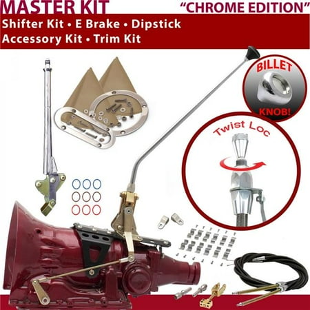 American Shifter AOD Shifter Kit Chrome 16 in. E Brake Cable Clamp Clevis Trim Kit Dipstick for F257D