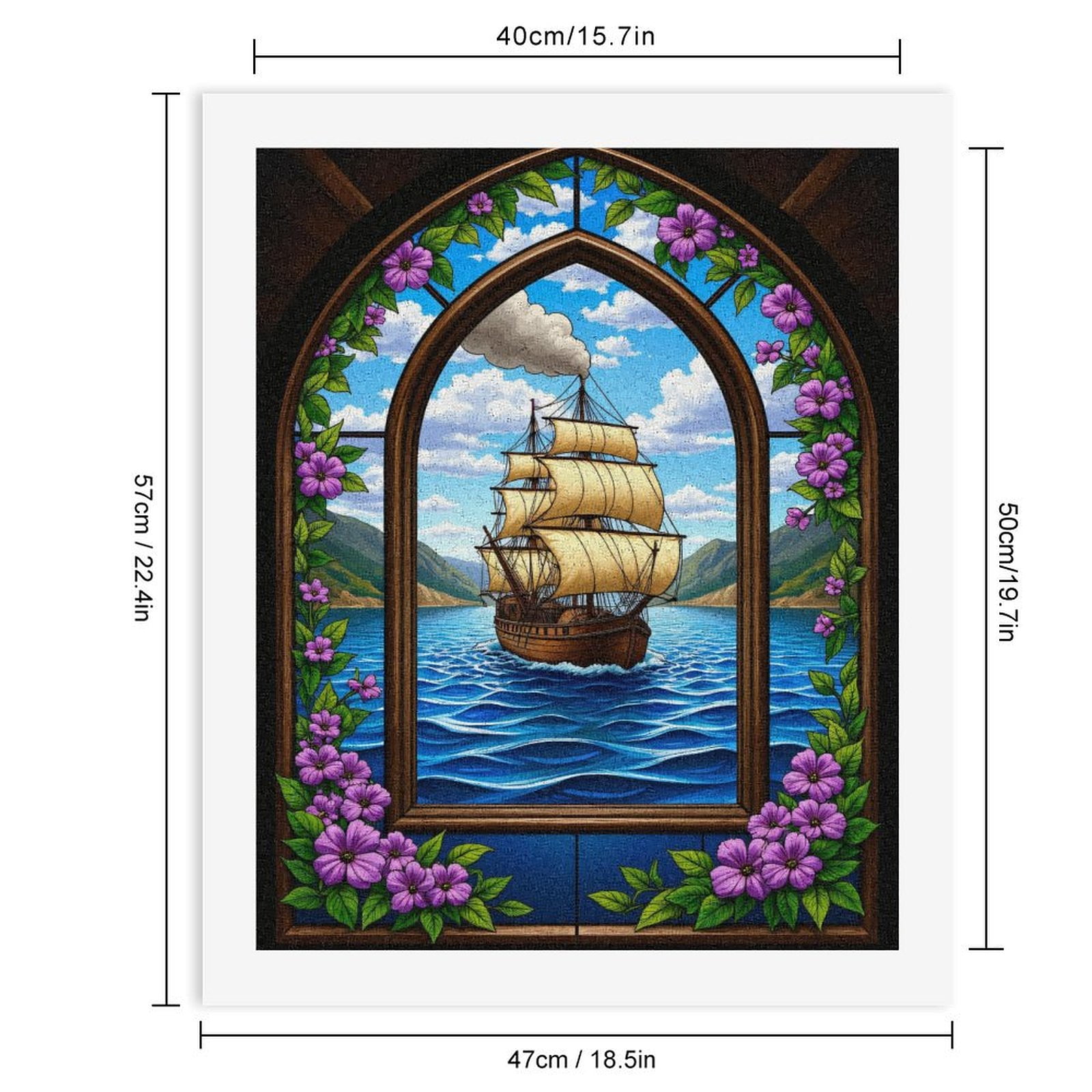 Paint By Numbers Kit for Adults Beginner - DIY Sailing Vessel Stained Glass Art Canvas Painting Kits for Adults, Frameless Paint By Number for Adults for Home Wall Decor 16x20 Inch