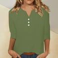 thumbnail image 2 of Summer Cotton Linen Shirts for Women 2025 Casual 3/4 Sleeve Tunic Shirts Spring Vacation Fashion Clothes Green XL, 2 of 9