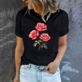 thumbnail image 4 of Womens Floral Printed T Shirts Valentine's Day Cute Short Sleeve T-Shirt Trendy Crewneck Basic Tops, 4 of 5
