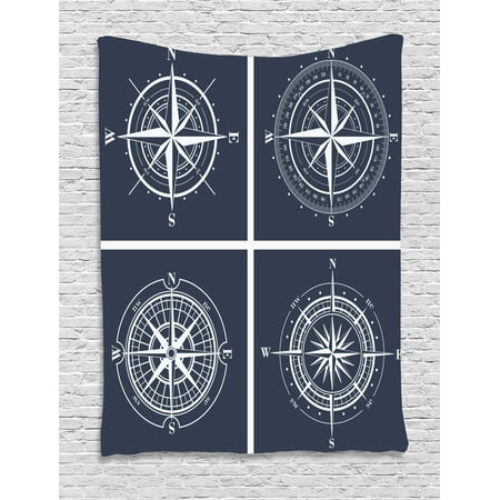 - Compass Tapestry, White Compasses with Navy Blue Background Navigation Sailing Themed Art, Wall Hanging for Bedroom Living Room Dorm Decor, Navy Blue and White, by Ambesonne