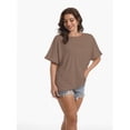 thumbnail image 3 of Women's Oversized Short Sleeve T-Shirt - Loose Fit Crewneck Basic Tee, Casual Summer Top with Rolled Sleeves, 3 of 4