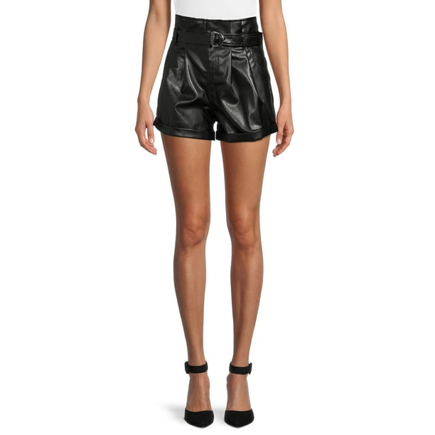 Madden NYC Juniors' Faux Leather Paperbag Shorts - Walmart.com