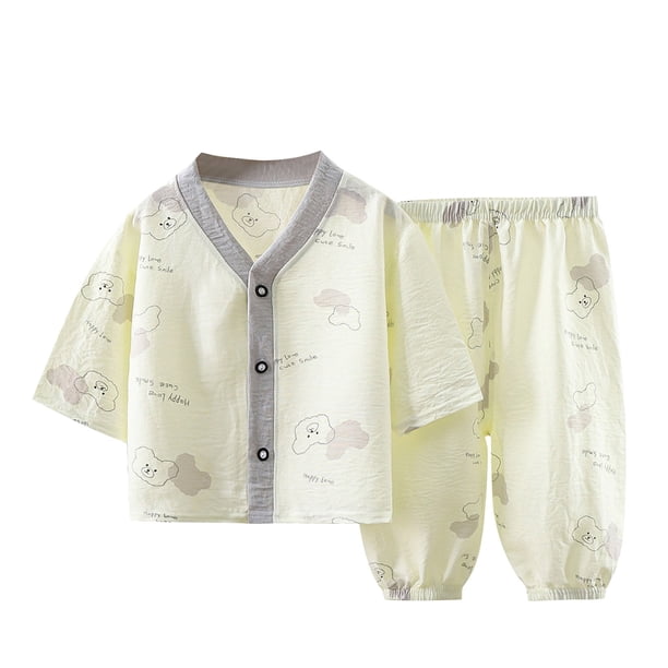 Odeerbi 3-12 Años Niños Niñas Pijamas de Algodón de Verano Pijamas de Mangas Tres Cuartos Pantalones Pijamas de Dos Piezas Pijamas Para El Hogar