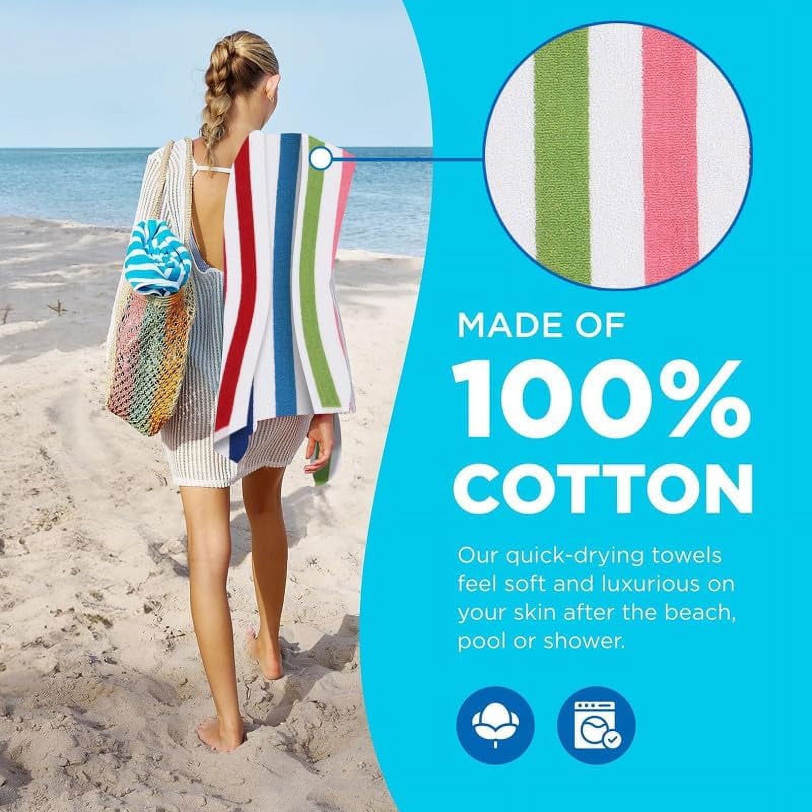 Kaufman - Large Beach Towels | 30" x 60" Terry Cabana Striped Beach Towels | Absorbent, Quick-Drying | 100% Cotton Thick Beach Towels (4 Pack)