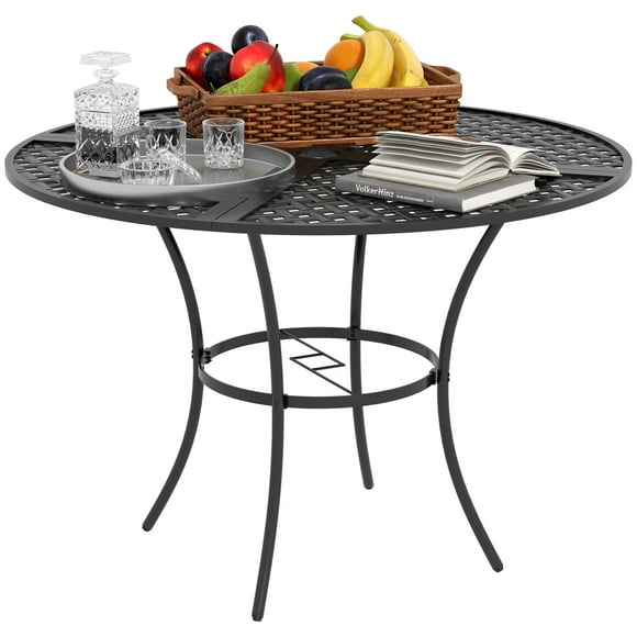 Outsunny 42" Round Steel Outdoor Dining Table for 4 with Umbrella Hole