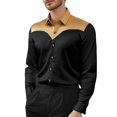 thumbnail image 1 of XDZJLR Men Shirts Fashion Color Combination Long Sleeved Large Size Casual Tee, 1 of 7