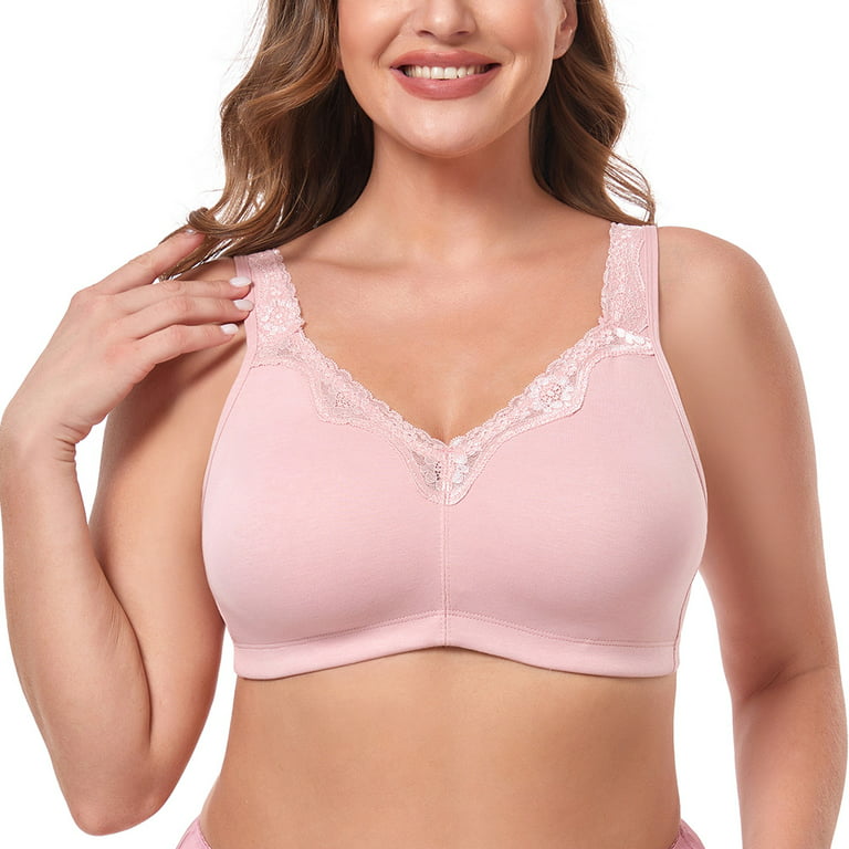 Women's Cotton Full Coverage Wirefree Non-padded Lace Plus Size Bra 46DD