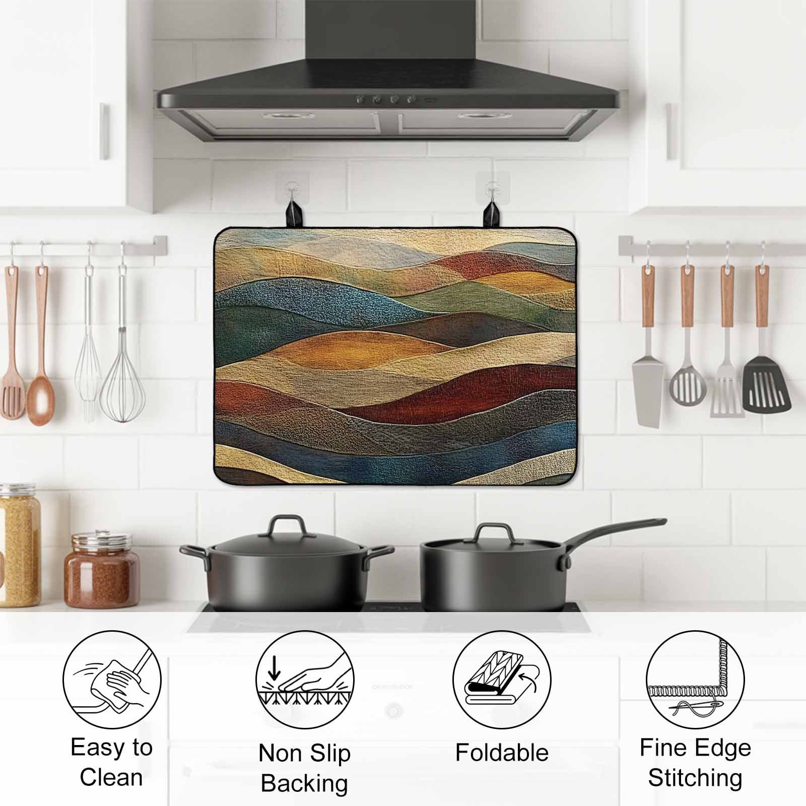 Vintage Green Blue Stove Top Cover for Electric Stove, Heat-proof & Non Slip Glass Top Stove Cover Protector, Farmhouse Retro Art Kitchen Flat Cooktop Rubber Mat 24x21 Inches