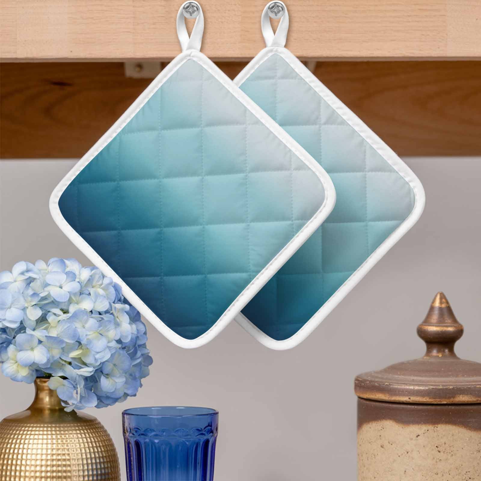 Navy Blue Ombre Pot Holders for Kitchen Heatproof Potholder, 4 Pack Teal White Gradient Modern Abstract Art Hot Pads Multipurpose Oven Pads Cloth Potholders Trivet for Cooking and Baking