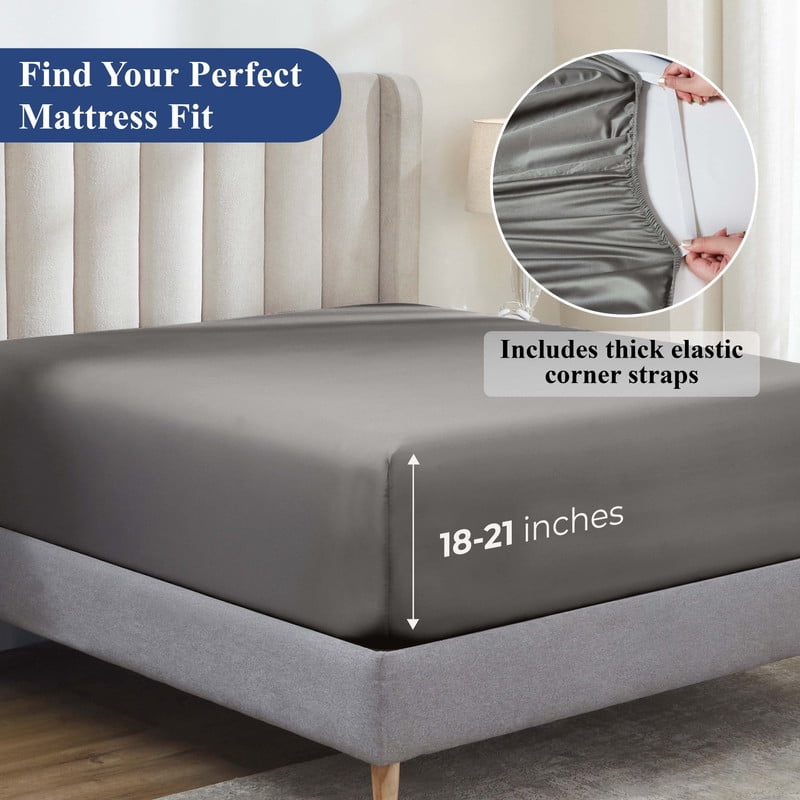 Superior Pavo Cotton 700 Thread Count 18" Deep Pocket Fitted Sheet, California King, Charcoal