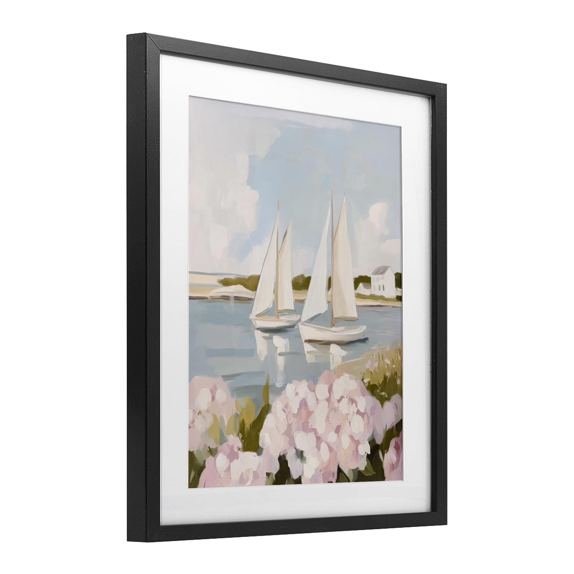 Stupell Industries Sailboat Duo with Pink Hydrangeas Black Framed Print Under Glass, design by Sisi and Seb
