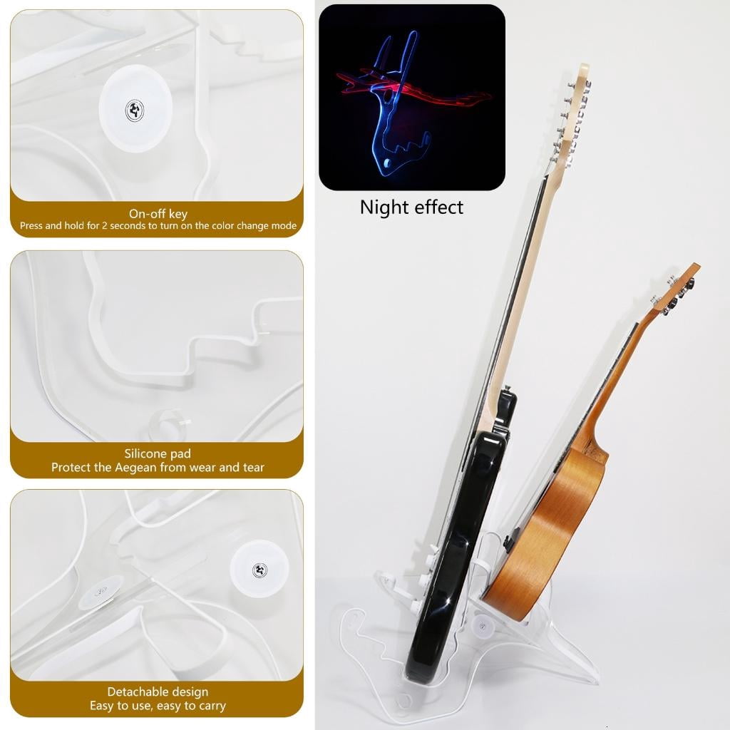 CEORPER Acrylic Ukulele Stand with Light Guitar Display Stand Folding Ukulele Holder
