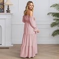 thumbnail image 2 of Gyujnb Lightweight Flowy Boho Maternity Tiered Maxi Dress Off Shoulder Ruffle Neck Long Bubble Flare Sleeve Smocked High Waist Elegant Gown for Pregnancy Photoshoot,S, 2 of 9