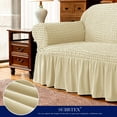 thumbnail image 6 of Subrtex 1-Piece Seersucker Sofa Slipcover Skirt Stretch Couch Cover (Sofa, Light Yellow), 6 of 7