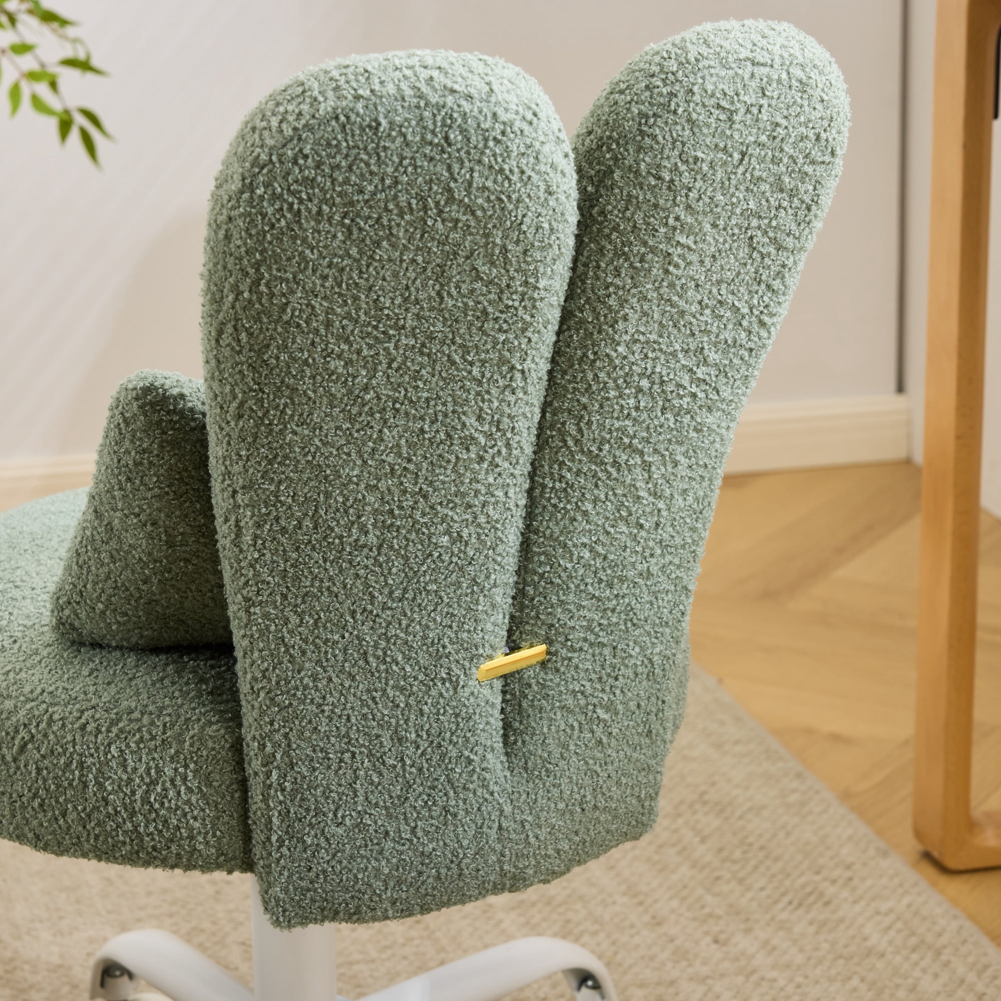 Ktaxon Teddy Fleece Office Chair, Rabbit Ear Backrest Vanity Chair, Adjustable Swivel Reading Chair for Home Office Green