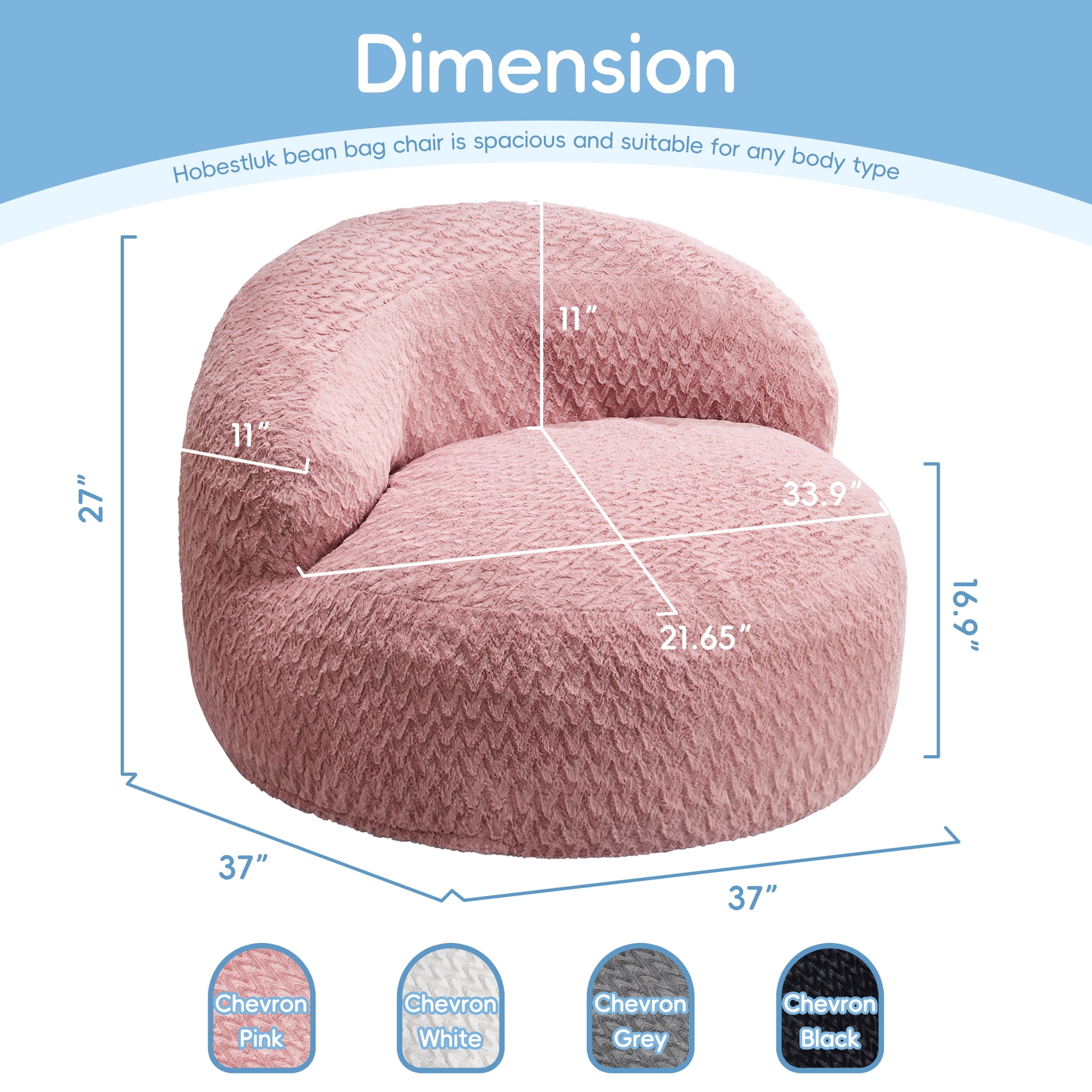 Hobestluk 3FT Bean Bag Chair for Adults with Memory Foam Filler Giant Beanbag with Faux Fur Cover for Bedroom (Chevron Pink,Large)