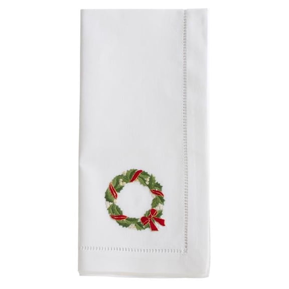 Saro Lifestyle Embroidered Ribbon Wreath Cotton Napkin (Set of 6)