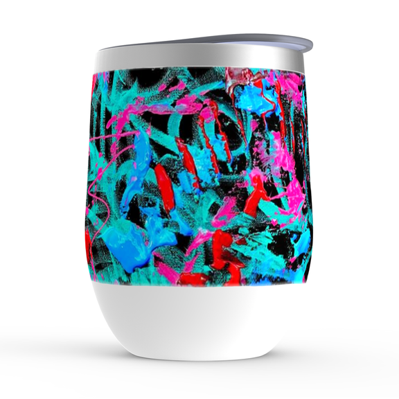 Motley Eye Stainless Steel Stemless Wine Tumbler 12oz | Gift | Bpa Free | Vacuum Insulated  Double-Wall | With Lid