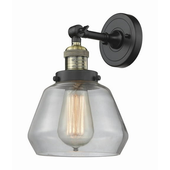 Fulton Black Antique Brass Seven-Inch LED Wall Sconce with Clear Sphere Glass