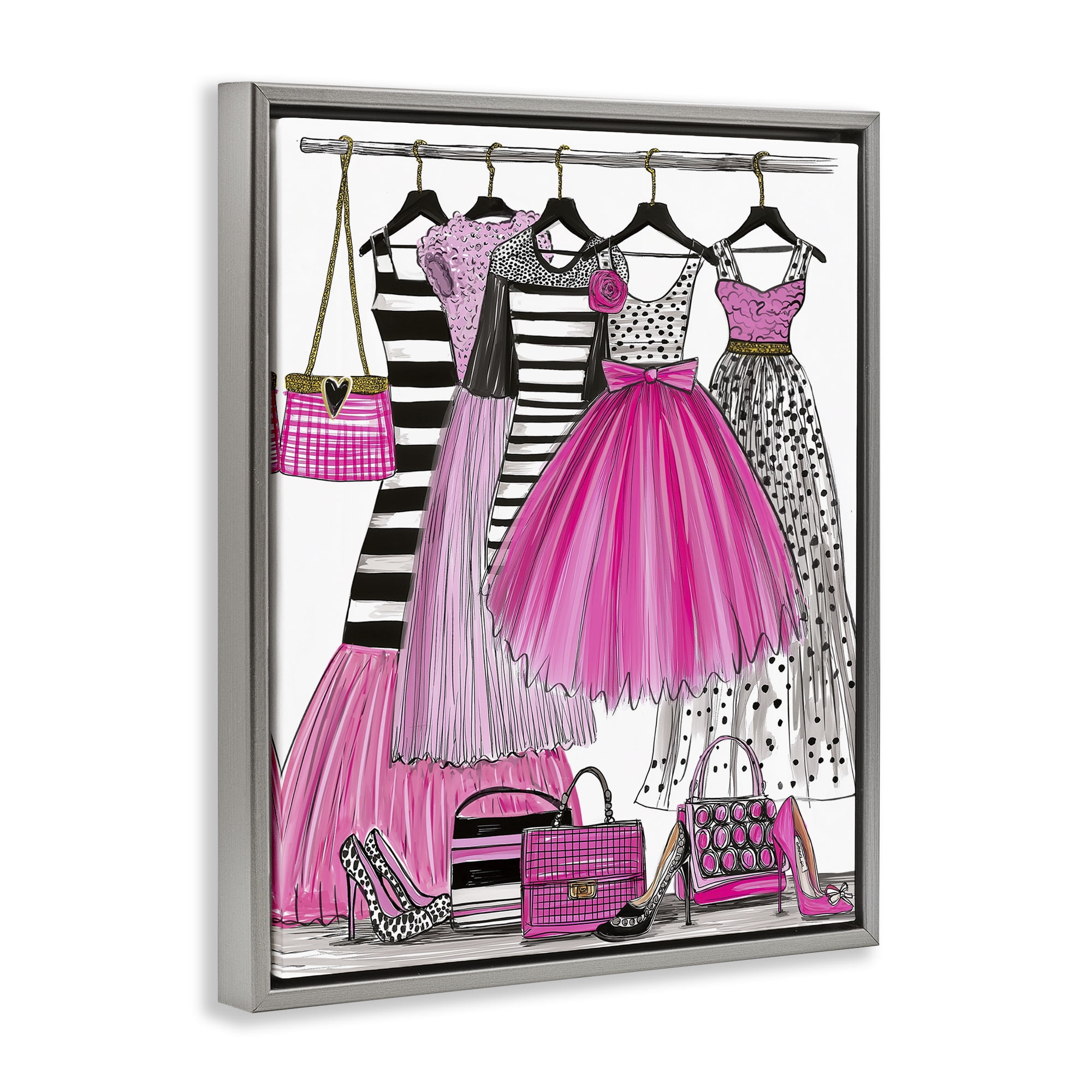 Stupell Industries Chic Pink Tulle Dresses Gray Framed Floater Canvas Wall Art, design by Jess Stempel