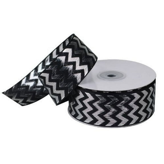 1.5" x 10 Yards Metallic Chevron Ribbon - Select from 4 Colors (Silver on Black)