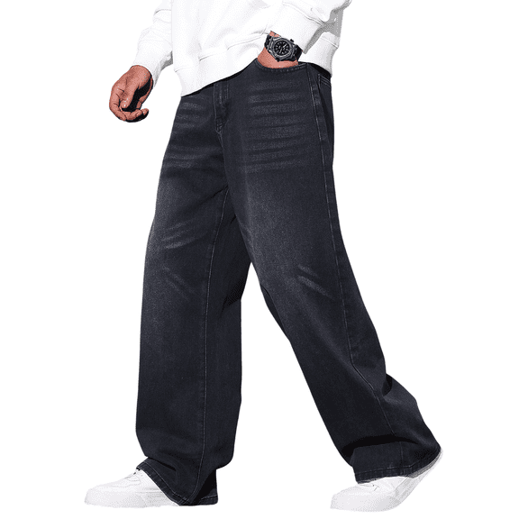 Mrmall Mens Wide Leg Jeans Baggy Y2k Loose Fit Casual Denim Jeans Skater Trousers Streetwear