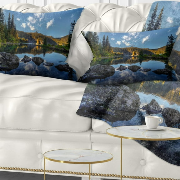 Designart Mountain Lake Surrounded by Trees - Landscape Printed Throw Pillow - 12x20