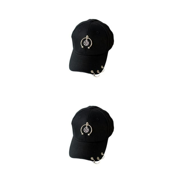 mmirethe Classic Baseball Hat With Ring Decor Adding Touch Of Style To Outfits Casual Semi-ring Black 2Set