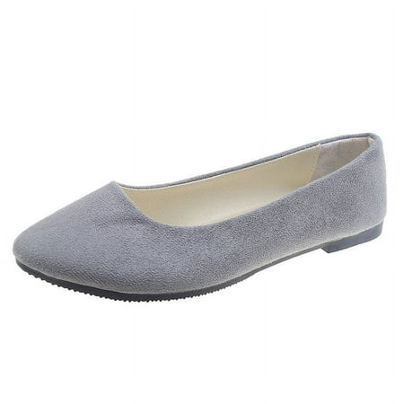 HaiMao Flats for Women Clearance Comfortable Solid Color Soft Flats Square Toe Ballet Shoes Dressy Slip-ons Loafers Gray 4.5(35)