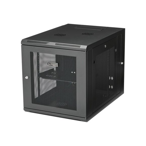 StarTech.com 12U 19" Wall Mount Network Cabinet, 4 Post 24" Deep Hinged Server Room Data Cabinet- Locking Computer Equipment Enclosure with Shelf, Flexible Vented IT Rack, Pre-Assembled - 12U Vented Cabinet (RK1232WALHM) - Rack enclosure cabinet - wall mountable - black - 12U