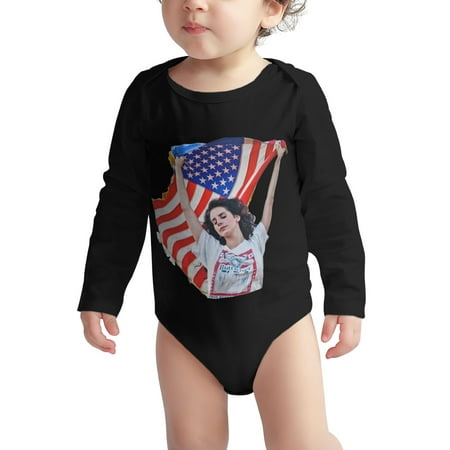 

La.na Baby onesie Del Re.y American Flag Flying Baby Boy Girl Long Sleeve Bodysuit Snap Closure Black 12 Months