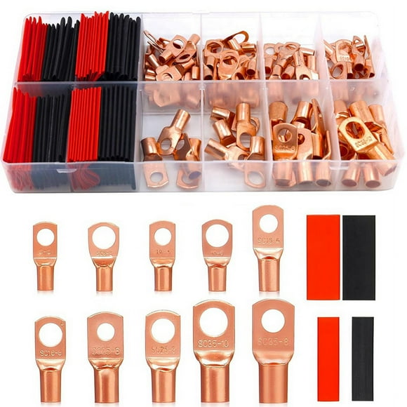 160Pcs Battery Terminal Connectors AWG 2 4 6 8 10 12 Wire Connectors with Heat Shrink Tubing, Copper Wire Lugs
