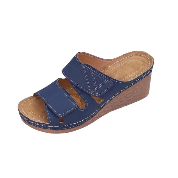 Mujeres Zapatillas de Verano Moda Casual Color Sólido Boca de Peces Zapatillas de Cuña de Fondo Grueso