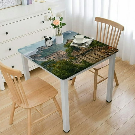 

FACANNAP Mountain Trees Square Fitted Table Cloths Oil Resistant Wear Resistant Reusable Desktop Protection 100% Polyester Fiber 46*46
